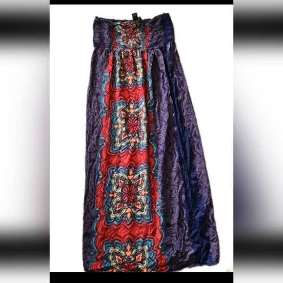 Angie Womens Floral Maxi Strapless Smocked Dress L - Picture 7 of 11